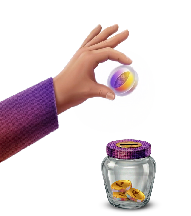 Hand dropping a coin into a savings jar